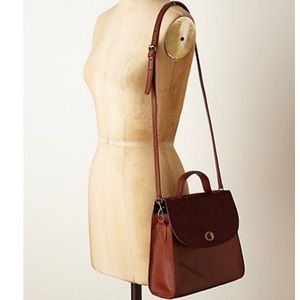 Anthropology Boho Wine Leather Fur Flap Satchel